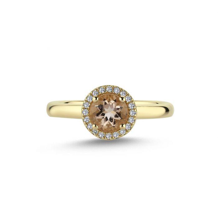 nuran-14kt-grace-ring-med-morganit-och-diamanter, elegant guldring med rund rosa morganit och diamanter. Modell a2223mo-010rg-001