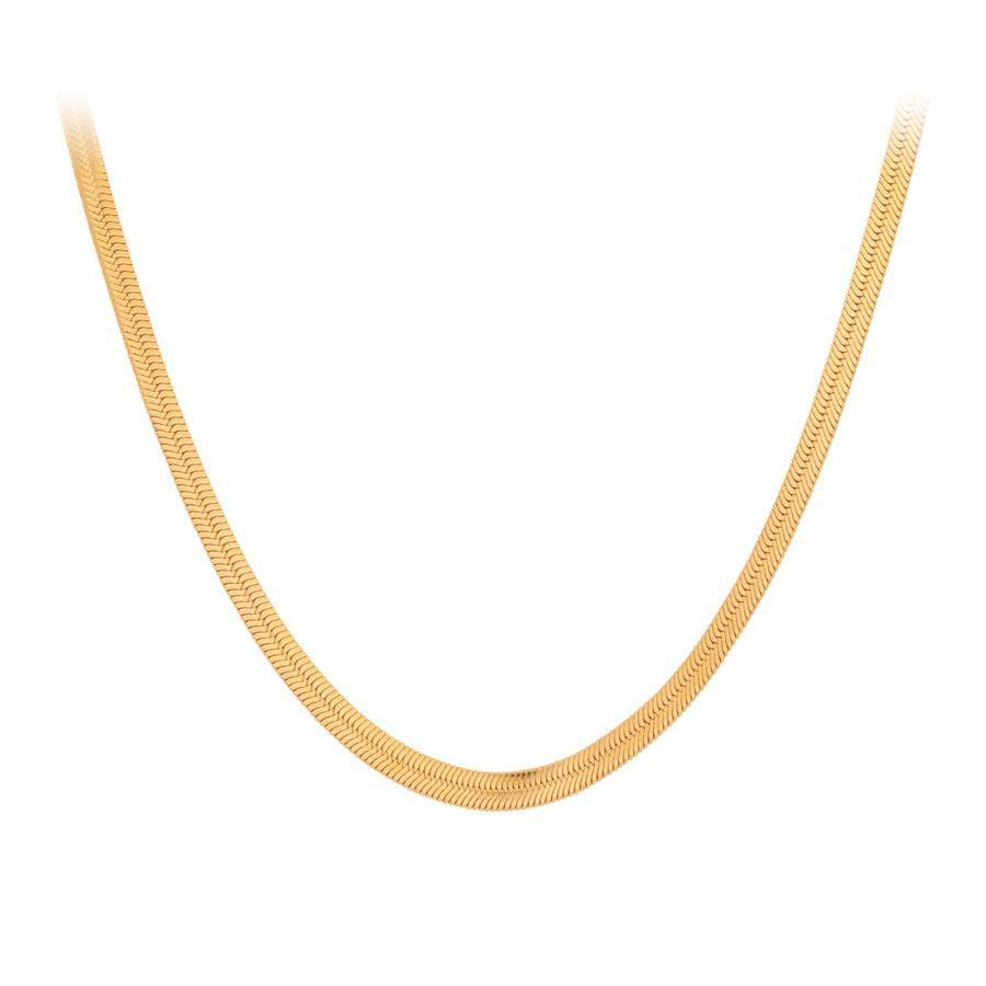 Pernille Corydon Thelma Halsband visas som en elegant, platt guldfärgad kedja. Modell N-698-GP.