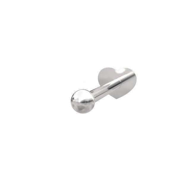 solv piercing i blankt stål med hjärtformat bakstycke, minimalistisk design. Modell 314000-9-1