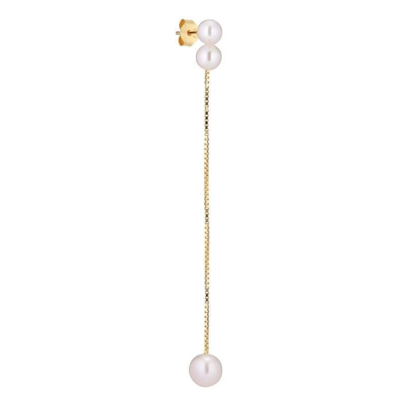 Sun Ray Pearl Chain Örhänge med två vita pärlor och lång guldkedja, elegant och minimalistisk, modell ss2004-1