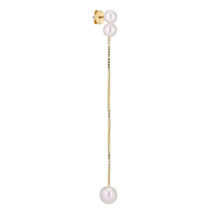 Sun Ray Pearl Chain Örhänge med två vita pärlor och lång guldkedja, elegant och minimalistisk, modell ss2004-1