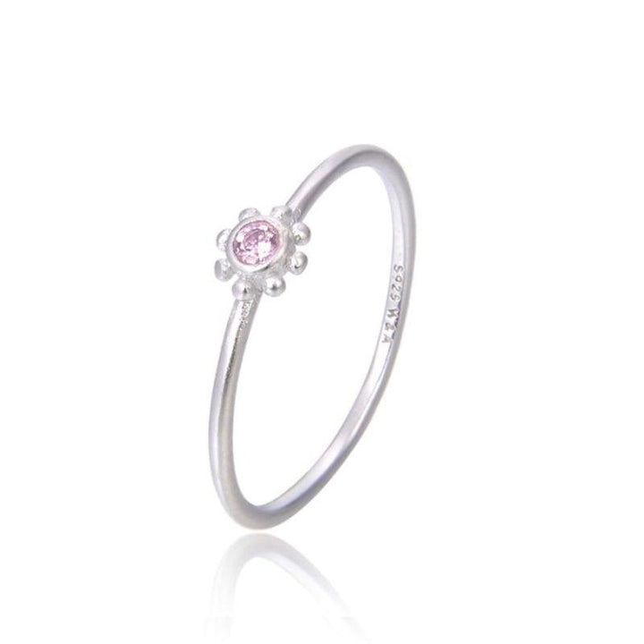 Wioga Pink Small Sun Ring i sølv med lyserød sten, forside, model R-4004-S