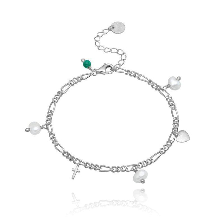 wioga trust hope tro armband silver med hänge och sötvattenspärlor på vit bakgrund. Modell B-8094-S